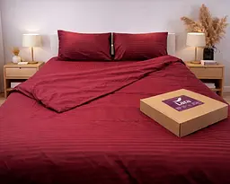 Постільна білизна LARA сатин-страйп LUX red d13225е160 з простирадлом на резинці 160х200х25 євро