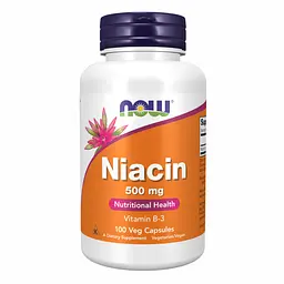 Вітамін B3 Now Foods Niacin 500 мг 100 веганських капсул