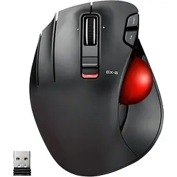 Миша для трекболу для лівої руки ELECOM EX-G, бездротова USB 2,4 ГГц, ергономічна, управління великим пальцем, роликовий м'яч