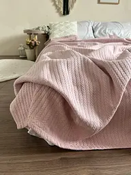Покривало Zeintex Косичка бавовняне рожеве 230х260 см - мініатюра 4