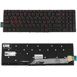 Клавіатура для ноутбука DELL Inspiron 7566 7567 rus букви без фрейма червоне підсвічування клавіш чорна