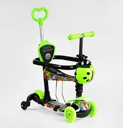 Самокат 5в1 зелений з бортиками та додатковими колесами LS-04588 Best Scooter PU колеса зі світлом, в коробці - мініатюра 2