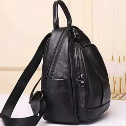 Шкіряний жіночий міський рюкзак на блискавці чорний 85271 Tiding Bag - мініатюра 4