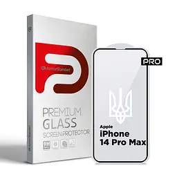 Захисне скло для Apple iPhone 14 Pro Max, Pro 3D LE, повноекранне 3D скло з рамкою, глянцеве, загартоване, протиударне, ультратонке, поліпшене олеофобне і гідрофобне покриття, 9H, повне проклеювання, ArmorStandart (ARM65656)