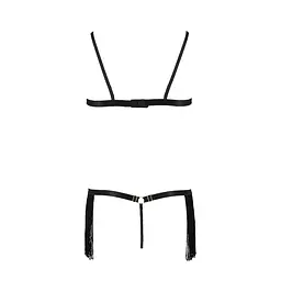 Комплект білизни Passion Exclusive KASSANDRA SET OpenBra S/M black, ліф з бахроми, трусики-спідниця