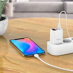 Зарядний пристрій 220 В 2 USB з кабелем USB Hoco з екраном - мініатюра 2