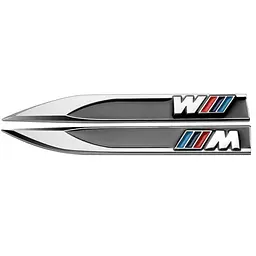 Емблема крила BMW M 2шт 148х18 мм чорні (метал) на скотчі
