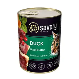 Вологий повнораціонний корм Savory Сейворі для дорослих вибагливих котів, з качкою, 400 г (арт.30624)