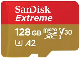 Карта пам'яті microSD 128GB C10 UHS-I U3 R190/W90MB/s Extreme V30 SanDisk teh0013307
