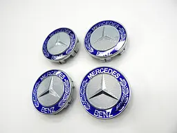 Емблеми коліс Mercedes (Хром + Сині) 75 мм (4 шт) - мініатюра 2