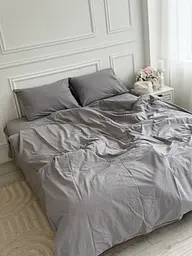 Постельное белье семейное Dushka Home Вареный хлопок премиум 21715 160х215х2 см темно-серое - миниатюра 2