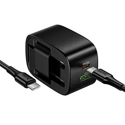 МЗП Hoco CS102A Folding PD30W+QC3.0 (1USB-A/1C) + кабель Type-C to Type-C Black - мініатюра 2