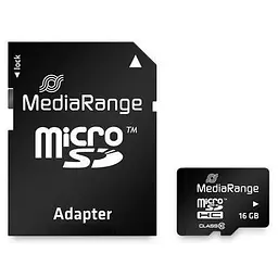 Карта пам'яті MediaRange 16GB microSDHC memory card, Class 10, with SD adapter (MR958)