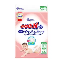 Подгузники GOO.N Plus 4-8 кг Розмір S, на ліпучках 62 шт (21001496)