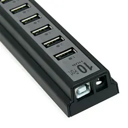 Розгалужувач USB на 10 портів, чорний, настільний концентратор з блоком живлення - мініатюра 4