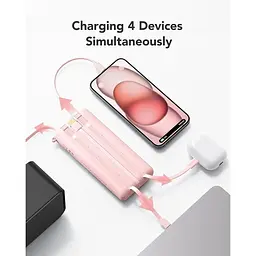 Портативний зарядний пристрій Vrurc ємністю 20000 мАг швидка зарядка micro і USB C три кабелі - мініатюра 3