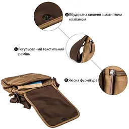 Універсальна текстильна чоловіча сумка на два відділення 20200 Vintage коричневий - мініатюра 7
