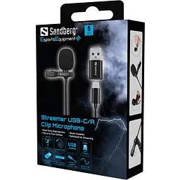 Провідний петличний мікрофон Streamer USB Clip USB-A/USB-C, кабель 3м, чорний - мініатюра 5