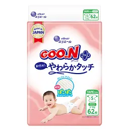 Підгузки GOO.N Plus 4-8 кг Розмір S, на ліпучках 62 шт (21001496)