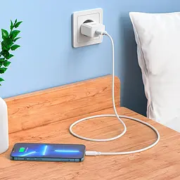 Комплект адаптер і кабель Hoco C106A Lightning Cable Leisure single port charger білий - мініатюра 6