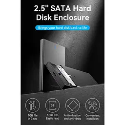 Зовнішня кишеня Vention 2.5" HDD/SSD USB 3.0 Micro-B Black (KPAB0) - мініатюра 2
