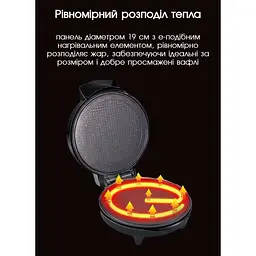 Вафельниця з антипригарним покриттям, вафельниця для тонких вафель, вафельница для трубочок і рожків для морозива Raf 1000 Вт Black - мініатюра 2