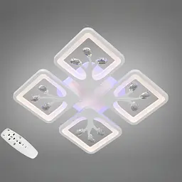 Стельова LED-люстра Diasha S8157/4WH 3color з пультом і димером, біла, 85W, 4675 lm, квадратні акрилові плафони 37×37 см