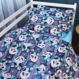 Простирадло Mirson на резинці Kids Time 17-0722 Tiny Panda 60х120 см бязь блакитне (2200010688832) - мініатюра 2