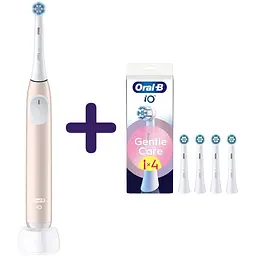 Набір: електрична зубна щітка Oral-B iO 2 ніжно-рожева + змінні насадки до електричної зубної щітки Oral-B iO Gentle Care ніжний догляд 4 шт.