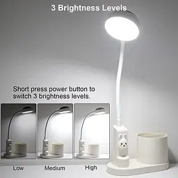 LED настільна лампа для дітей Hacevida з підставкою для ручок, нічник з автоматичною зміною кольору, диммована, акумуляторна, біла - мініатюра 4