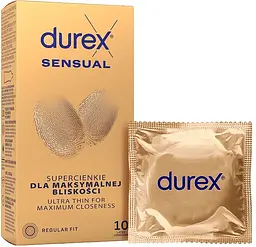 Презервативи Durex Sensual 10 шт класичні латексні, гладкі змащені, Easy-On, стандарт, природні відчуття
