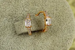 Сережки Xuping Jewelry колечки доріжка з прямокутним каменем 1,2 см золотисті