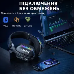 Бездротові ігрові навушники Onikuma GT808 геймерська Bluetooth гарнітура з мікрофоном та RGB Black (19118) - мініатюра 5