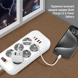 Мережевий фільтр живлення ColorWay (CW-CHE64PDW), 6 розеток/4USB 2M (CW-CHE64PDW) - мініатюра 7