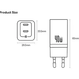 Мережевий зарядний пристрій Baseus GaN5 Pro 40W 2xUSB-C White (CCGP180102) [113781] - мініатюра 6