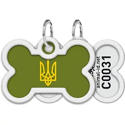 Адресник для собак і котів Waudog Smart ID з QR паспортом Тризуб олива 4х2.8 см