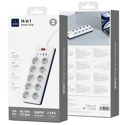 Подовжувач S008 Power Strip PD20W (2USB-A/2C/10xSocket) (2 m) White Wiwu teh0029516 - мініатюра 4