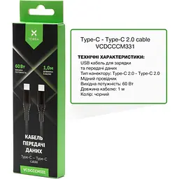Дата кабель USB-C to USB-C 1.0m 60W Nylon Vinga (VCDCCCM331) - мініатюра 2