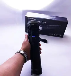 Потужний ручний ліхтар AK138 4х18650 акумуляторний тактичний White Laser Powerbank IP44 Type-C zoom Чорний - мініатюра 7