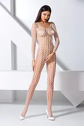 Комбінезон у велику сітку з довгим рукавом Passion BS068, S-L (білий)