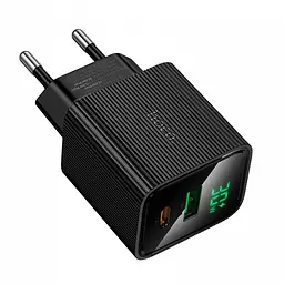 Мережевий зарядний пристрій адаптер HOCO CS84A 1 USB/1Type-C, 30 W, підтримка швидкого заряджання PD/QC/FCP/AFC Чорний - мініатюра 3