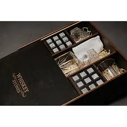 Подарунковий набір Whiskey Stones камені для віскі в дерев'яному пеналі №8 + декантер і 4 склянки Rocco Selecta + щипці + мішечок - мініатюра 3