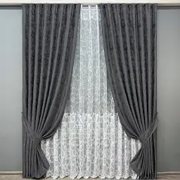 Комплект штор с тюлем VR-Textil Жаккард Мрамор, графитовый с белым, 2 шторы 100×270 см + тюль 300×270 см, арт. 71-184/1
