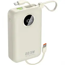 Батарея універсальна Dudao 20000mAh K14+ 22.5W, PD, QC, USB-A, USB-C(In/Out), with built-in USB-C/Lightning cables, White (6977196680023)