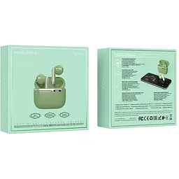 Навушники Bluetooth Borofone Leisure true wireless BT headset BW12 стерео гарнітура зелена - мініатюра 4
