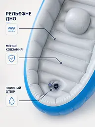 Надувна ванна для купання дитини 98×65×28 см із м’яким дном, підголівником і насосом, блакитна (49676320) - мініатюра 6