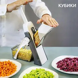 Багатофункціональна овочерізка подрібнювач слайсер тертка нарізання картоплі слайсами кубиками соломкою, Brava Сірий 85485 - мініатюра 9