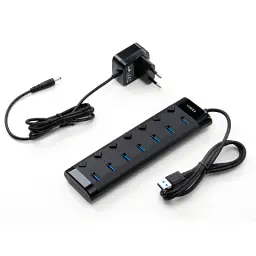 Концентратор Vinga USB3.0 to 7*USB3.0 1m cable with Switch and Power Adapter (VHA3A7B) - мініатюра 2