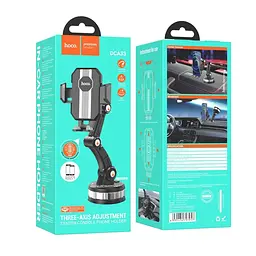 Тримач для телефону в авто на присосці автотримач телефону чорний Hoco DCA33 Powerful suction cup - мініатюра 3