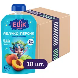 Уцінка. Пюре фруктове Elfik Magic Яблуко-Персик 1800 г (18 шт. х 100 г) 